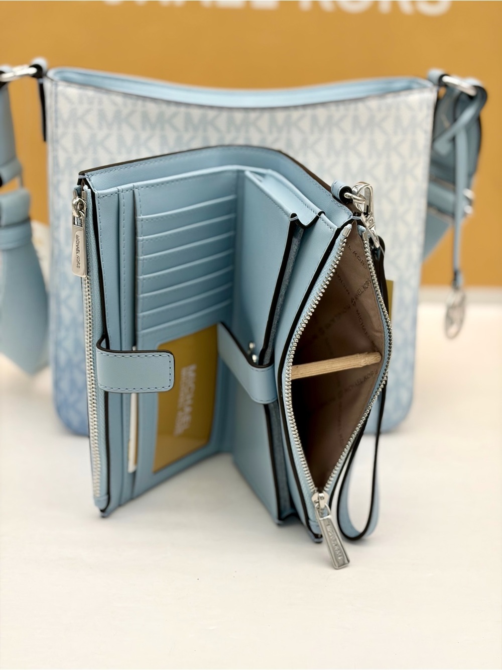 Michael Kors Ombre Blue MK Signature Crossbody with Wristlet Wallet Set - Picture 8 of 11